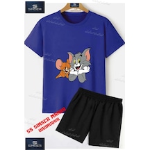 Ss Sinser Çocuk Unısex Tom Ve Jerry Eller Cenede Özel Baskılı Bisiklet Yaka Tişört - Şort Alt - Üst Çocuk Takım Renk:mavı/sıyah