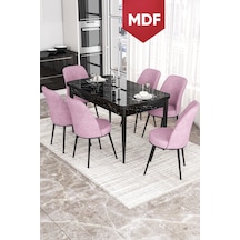Masa Siyah Mermer Desen Sandalye Pembe