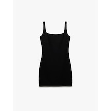 Koton Kolsuz Slim Fit Kare Yaka Askılı Mini Elbise Siyah 5sak80310ek Siyah