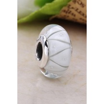 Fubena Zig Zag Beyaz Murano Charm Gümüş