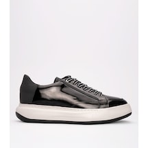 Marcomen 21096 Erkek Hakiki Deri Rugan Kalın Taban Sneaker Ayakkabı Siyah