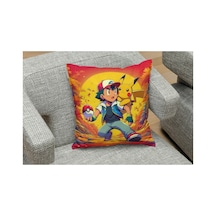 Ash And Pekemon Pikachu Desenli Kare Yastık Kılıfı Turuncu
