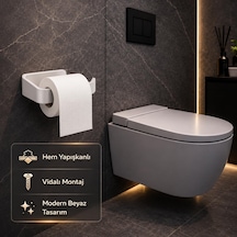 Beyaz Lamalı Tuvalet Kağıtlığı, Wc Kağıt Askılığı, Hem Yapışkanlı Hem Vidalı Montajlı, Açık Uç Tasarımlı Banyo Tuvalet Kağıdı Tutucu