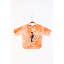 Toontoy Kids Toontoy Kız Çocuk Batik Desenli Düşük Kol Baskılı Tişört Turuncu