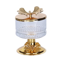 Şık Tasarımlı Cam Sunumluk Lokumluk Şekerlik Gold Ayaklı Ve Kelebek Kapaklı Lüx Lokumluk Drajelik