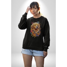 Golden Çiçekli Baby Face Unisex Siyah Baskılı Sweatshirt Siyah