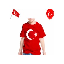 Masho Kids Unisex Baskılı Ay Yıldız Tshirt - Kırmız Renk Baskılı Tişört + Ba