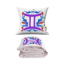 İkizler Burcu Baskılı Dekoratif Yastık Kırlent Opsiyonel Battaniye 2 İn 1 Çok Renkli