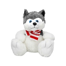 1030 Peluş Köpek Oturan Husky Atkılı 30 Cm