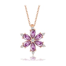 Gümüş Rose Mor Lotus Çiçeği Kadın Kolye Gümüş