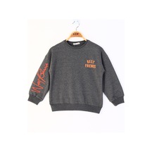 Toontoy Kız Çocuk Relax Fit Bisiklet Yaka Baskılı Sweatshirt - 2 İplik Antrasit