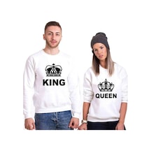 Tshirthane King Queen Sevgili Kombinleri Unisex Sweatshirt (528216293) Kırık Beyaz