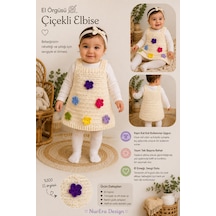 Nurera Design El Örgüsü Kız Bebek Çiçekli Elbise-el Yapımı Pamuklu Örgü Jile Elbise Krem Krem