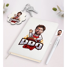 Kişiye Özel Erkek Barbekü Chef Karikatürlü Beyaz Defter Kalem Ve