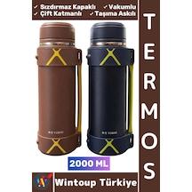 Termos Kamp Outdoor Piknik Sızdırmaz Kapaklı Çift Katmanlı Vakumlu Taşıma Askılı Mug Termos 2000 Ml Çok Renkli