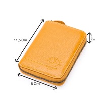 Westpolo Hakiki Deri Kağıt Para Ve Bol Kart Bölmeli Fermuarlı Unisex Cüzdan - Sarı Sarı