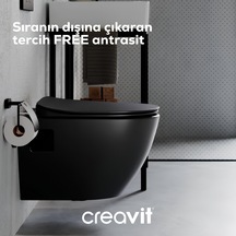 Creavit Free Kanallı Mat Antrasit Asma Klozet Fe320-00am00e, Creavit Duck Duroplast Yavaş Kapak Antrasit