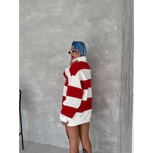 Unisex Üç İplik Parçalı Yakalı Sweatshirt - Kırmızı Karışık Çok Renkli