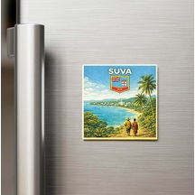 Retro Fiji Suva Şehri Temalı Vintage Buzdolap Magneti 9x9 Cm