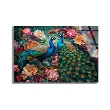 Tavus Kuşu Çiçekler - Cam Tablo - Deg0975 50 X 35 Cm
