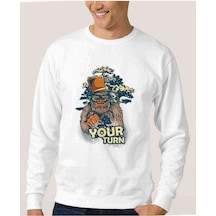 Your Turn Baskılı Beyaz Erkek Örme Sweatshirt