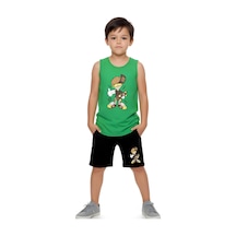 Fyk Kids Erkek Çocuk Baskılı Sıfır Kol Kaykay Alt-üst Takım Yeşil