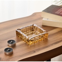 Dekoratif Kare Cam Küllük Kehribar Renk 12 Cm