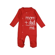 Dear_Enika Kız Bebek Pembe Önden Çıtçıtlı Tulum Mom Dad Me Desenli Tulum