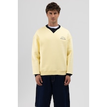 Vamos Oversize Bisiklet Yaka Baskılı Sweatshirt V70-91 Sarı