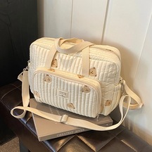 Sevimli Ayı Çiçek Nakış Desen Bebek Bej Pamuklu Kumaş Fermuar Beyaz