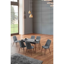 Morkese Home Consept Sage Siyah 80x130 Açılabilir 6 Sandalye Silinebilir Kumaş Mutfak Masası Takımı Yemek Masası Takımı Antrasit