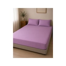 Çift Kişilik Lastikli Çarşaf Takımı 2 Adet Yastık Kılıflı 50x70 180x200+30 %100 Pamuk Mor
