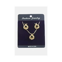 Gül - 669 - Zirkon Taşlı Set - Muratech - Kolye Siyah Metal
