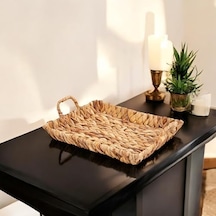 El Yapımı Su Sümbülü Hasır Kulplu Dekoratif Tepsi Küçük Boy 29cm 23cm 4cm 15cm