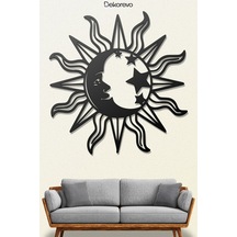 Mistik Kozmos Güneş Ve Ay Metal Duvar Dekoru - Metal Duvar Sanatı - Siyah - 48 X 50 Cm