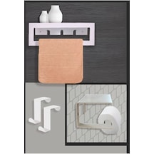 Beyaz Metal Havluluk Askılı Ve Tuvalet Kağıdı Tutucu 2 Li Set Bey Çok Renkli