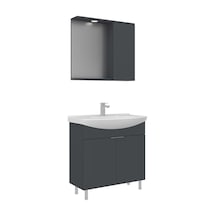Orka Purus 80 Cm Mat Antrasit Spot Aynalı Banyo Dolabı Takım Ayaklı Antrasit