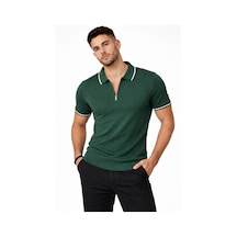 Wear Vexel Erkek Yazlık Dokuma Triko Tişört Fermuarlı Polo Yaka Kısa Kol T-shirt - Yeşil Çok Renkli