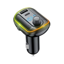 Araç İçi Bluetooth Fm Vericisi, Hızlı Şarj Pd 18w, Renkli Ortam Işığı, Sesli Asistan, Müzik Çalar Ve Usb Şarj İstasyonu