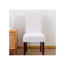 Likrali Kümaş Desenli Sandalye Örtüsü, Lastikli, Esnekli Sandalye Kılıfı 6li Beyaz - 241171407 Beyaz