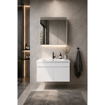 Kale Serisi Banyo Dolabı Seti Parlak Beyaz Banyo Alt Dolap - Aynalı Üst Dolap Cerastyle Elite Lavabolu, Lavabo-aynalı Üst Dolap Dahil