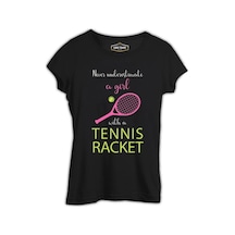 Tenis - Kız Pembe Raket Siyah Bayan Tshirt