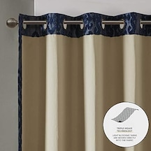 Sun Smart Mirage%100 Toplam Karartma Penceresi, Örme Jakarlı Damasko Oda Karartma Perdeleri Gromet Üstlü Panel, 50x84, Lacivert 50 x 22