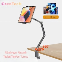 Alüminyum Akrobat Tablet & Telefon Tutucu Stand 360 Oynar Başlıklı Ayarlanabilir Uzun Kol