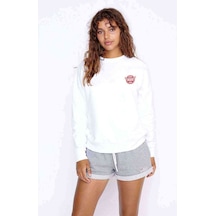 Aoa Good Luck Göğüs Baskı Baskılı Beyaz Kadın Sweatshirt