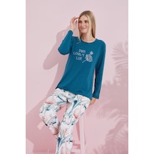 Siyah İnci Pamuklu Örme Pijama Takım 24240188 Yeşil