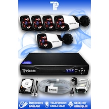 Picam 5 Kameralı Panda 5 Dış Kamera Set 250 GB HDD Full HD Gece Görüşlü Güvenlik Kamerası Sistemi