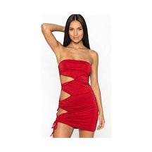 Fantezi Seksi Yanları Açık Bağcıklı Straplez Mini Elbise Hf101287 Kırmızı