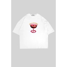 Tarzsokak Bite My Strawberry Baskılı Beyaz Oversize Unisex Beyaz