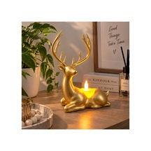 Geyik Biblo Mumluk Led Tealight Mumlu Dekoratif Masa Ve Ev Süsü, 18 Cm - Gold Açık